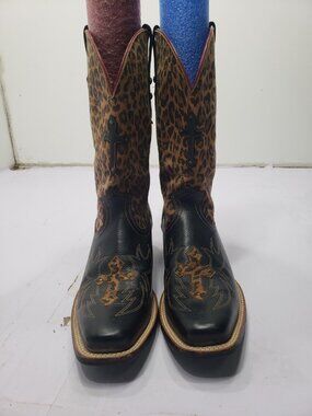 Ariat Womens Size 8.5 B Cheetah Print Leather Cowboy Boots Sty 10010171